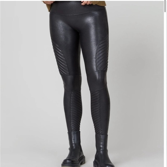 SPANX Pants - Spanx Faux Leather Moto Leggings Womens Size Large Black Biker Grunge Goth Emo